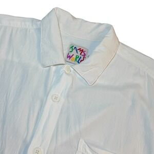 Jams World Mens White Short Sleeve Button Up Shirt Medium Textured Pocket